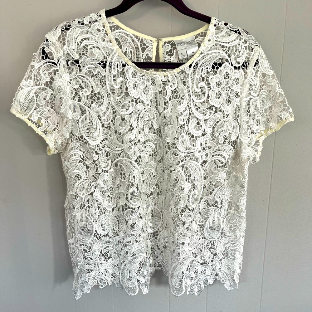 Bisou Bisou embroidered see threw top